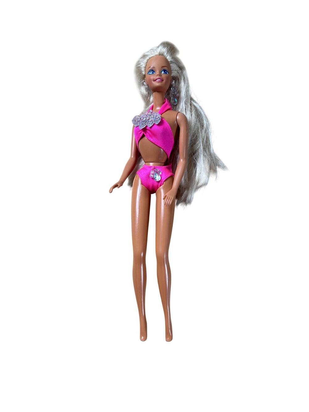 Blonde Fashion Doll Pink Rhinestone Swimsuit Plastic Hair Play Toy Collectible